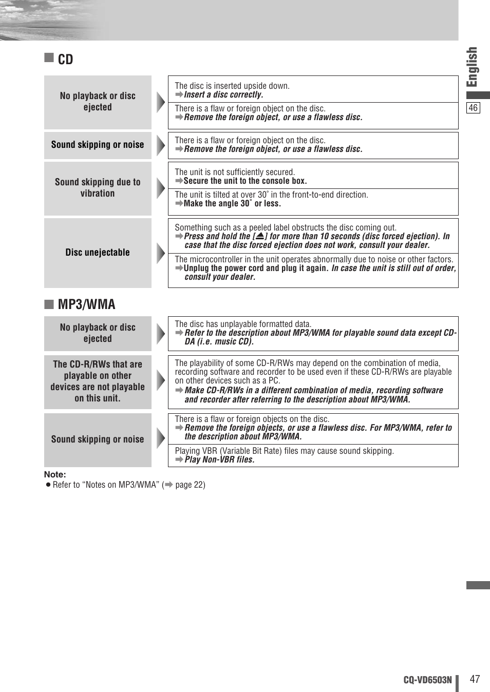English, Mp3/wma | Panasonic CQ-VD6503N User Manual | Page 47 / 100