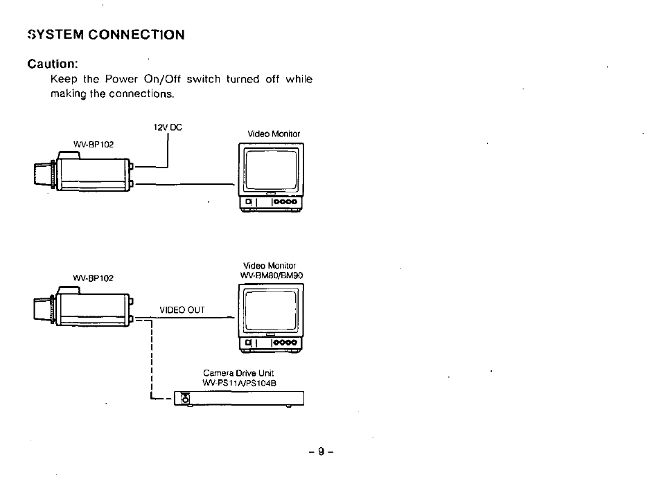 Caution, System connection | Panasonic CCTV CAMERA WV-BP102 User Manual | Page 11 / 22