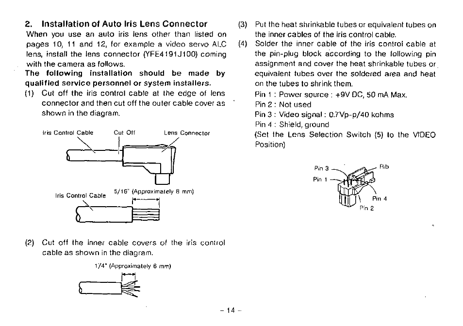 Installation of auto iris lens connector | Panasonic CCTV CAMERA WV-BP102 User Manual | Page 16 / 22