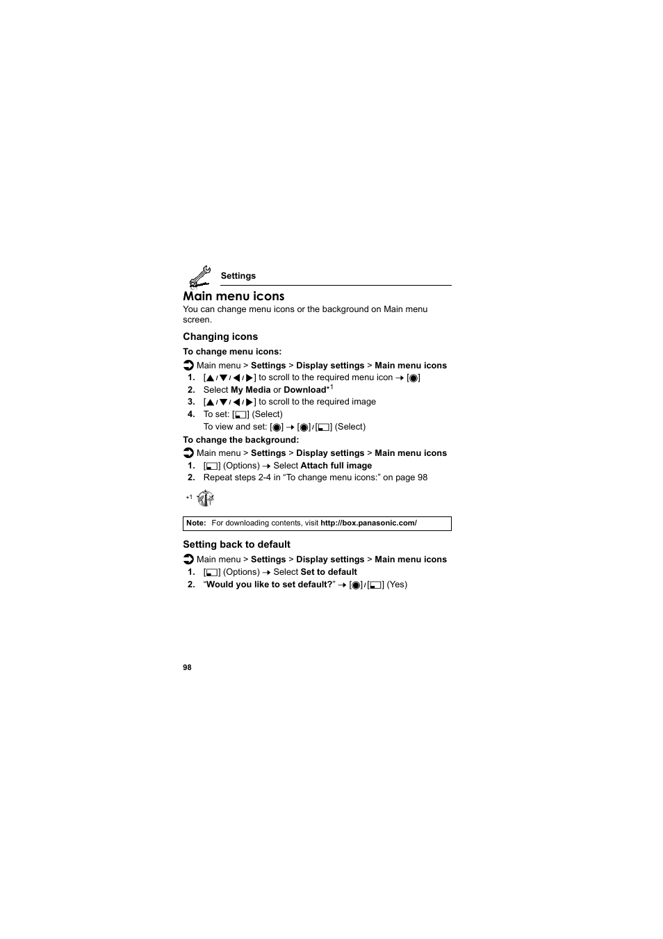 Main menu icons | Panasonic EB-MX7  EN User Manual | Page 101 / 168