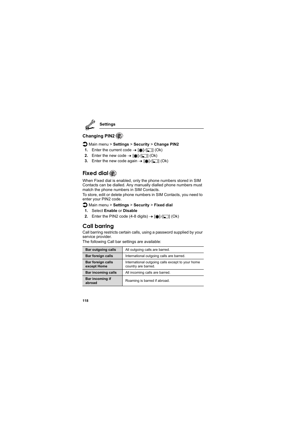Fixed dial, Call barring | Panasonic EB-MX7  EN User Manual | Page 121 / 168