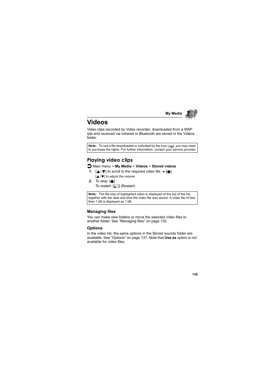 Videos, Playing video clips | Panasonic EB-MX7  EN User Manual | Page 142 / 168