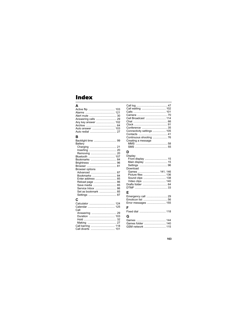 Index | Panasonic EB-MX7  EN User Manual | Page 166 / 168