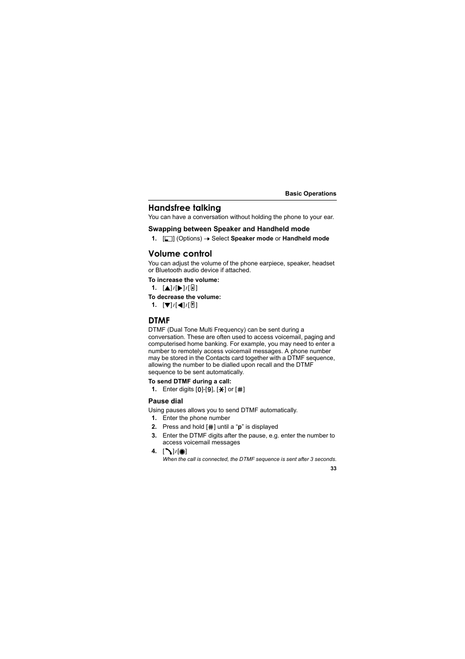 Handsfree talking, Volume control, Dtmf | Panasonic EB-MX7  EN User Manual | Page 36 / 168