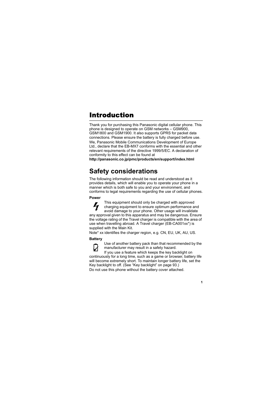 Introduction, Safety considerations | Panasonic EB-MX7  EN User Manual | Page 4 / 168