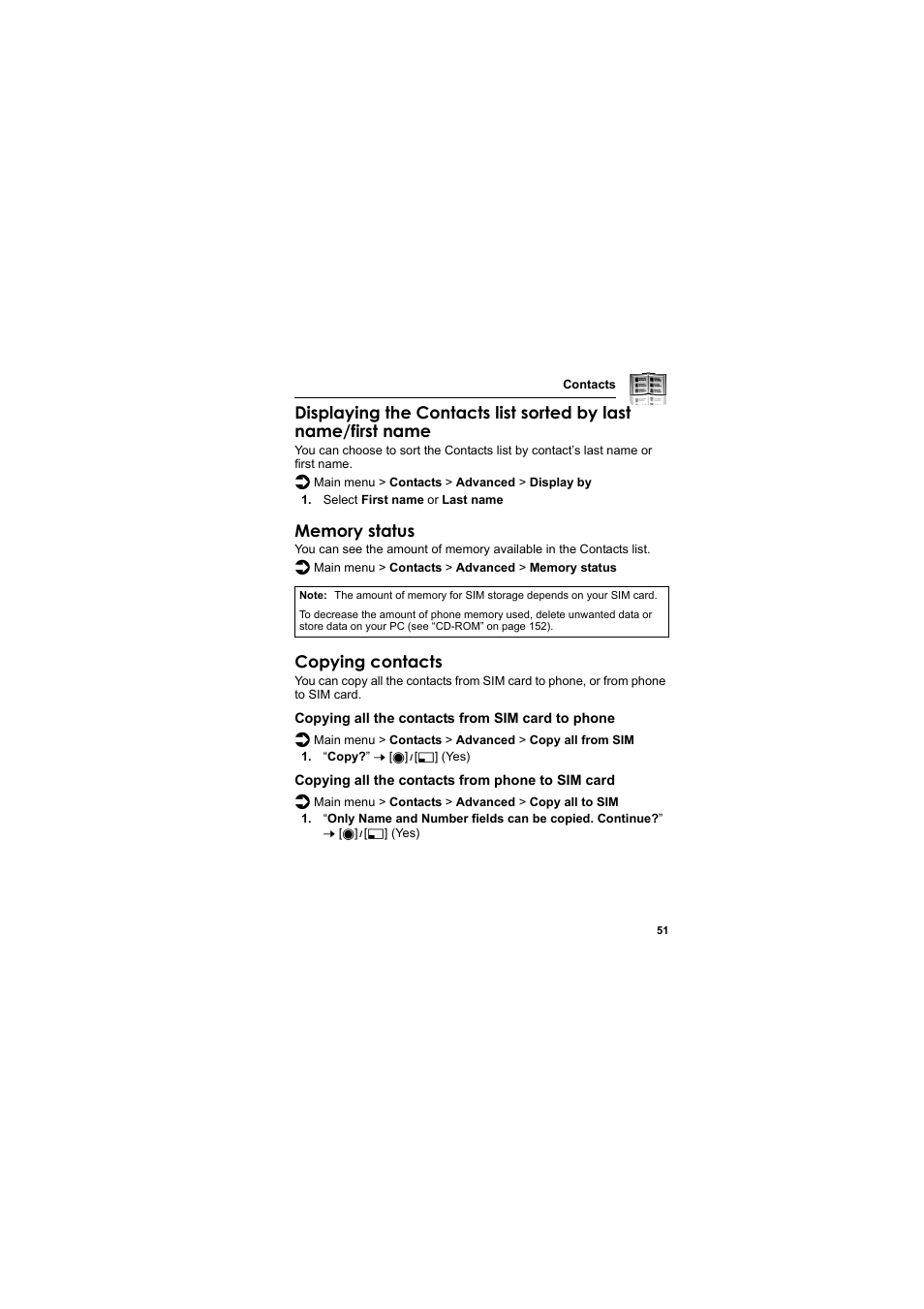 Copying contacts | Panasonic EB-MX7  EN User Manual | Page 54 / 168