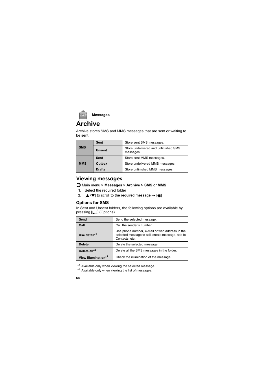 Archive, Viewing messages | Panasonic EB-MX7  EN User Manual | Page 67 / 168