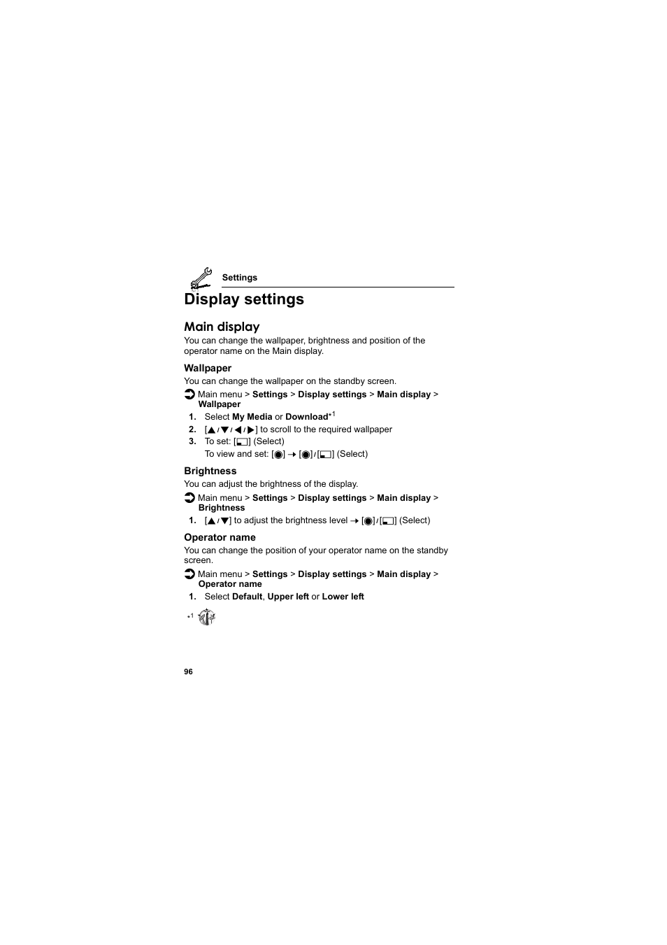 Display settings, Main display | Panasonic EB-MX7  EN User Manual | Page 99 / 168