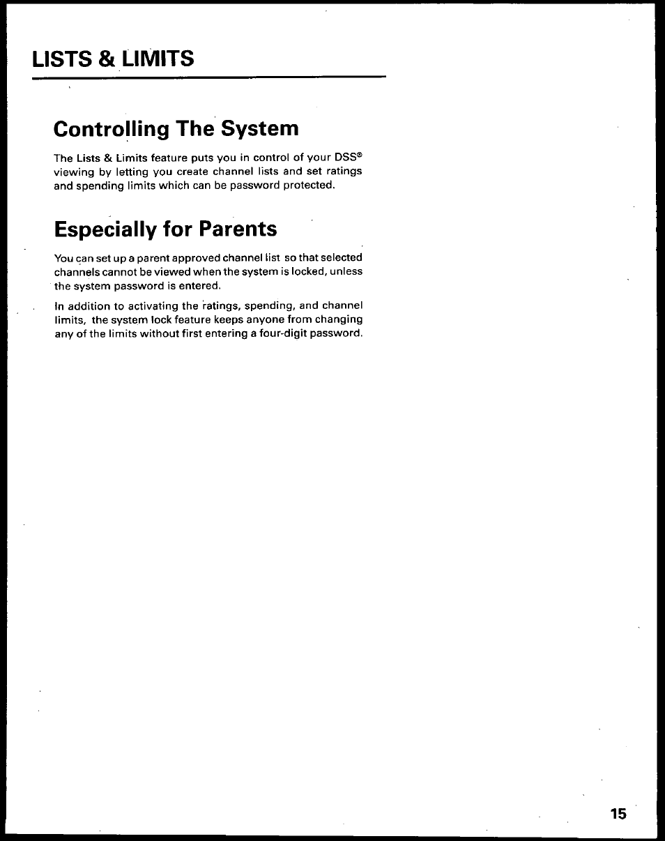 Controlling the system, Especially for parents, Lists & limits | Panasonic TU-IRD10 User Manual | Page 19 / 64