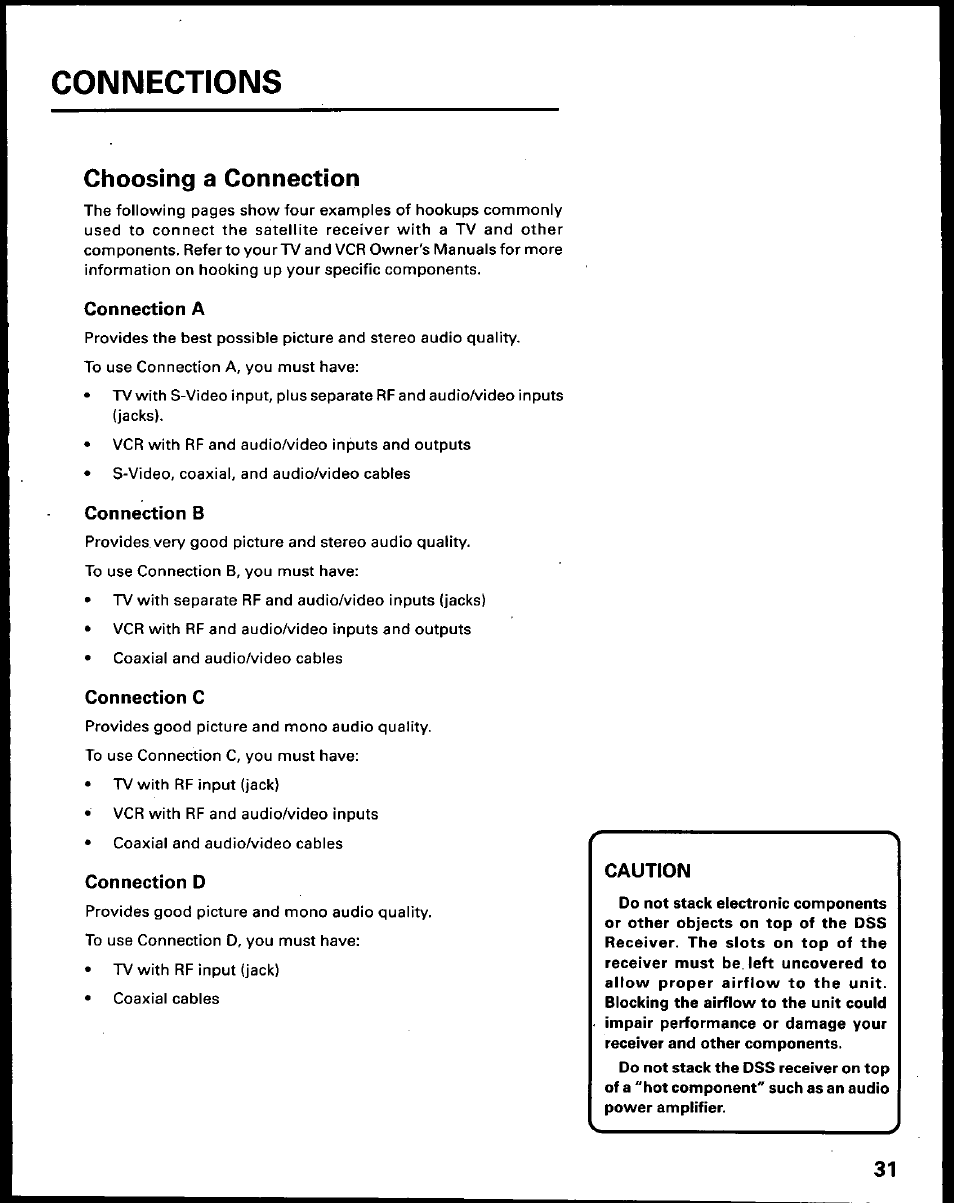 Choosing a connection, Connection a, Connection b | Connection c, Connection d, Connections | Panasonic TU-IRD10 User Manual | Page 35 / 64