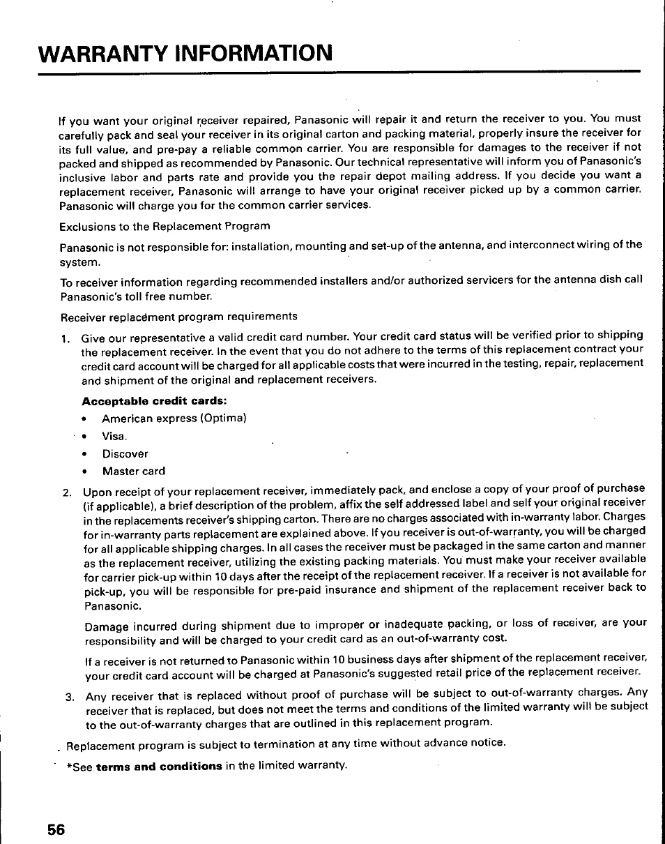 Warranty information | Panasonic TU-IRD10 User Manual | Page 60 / 64