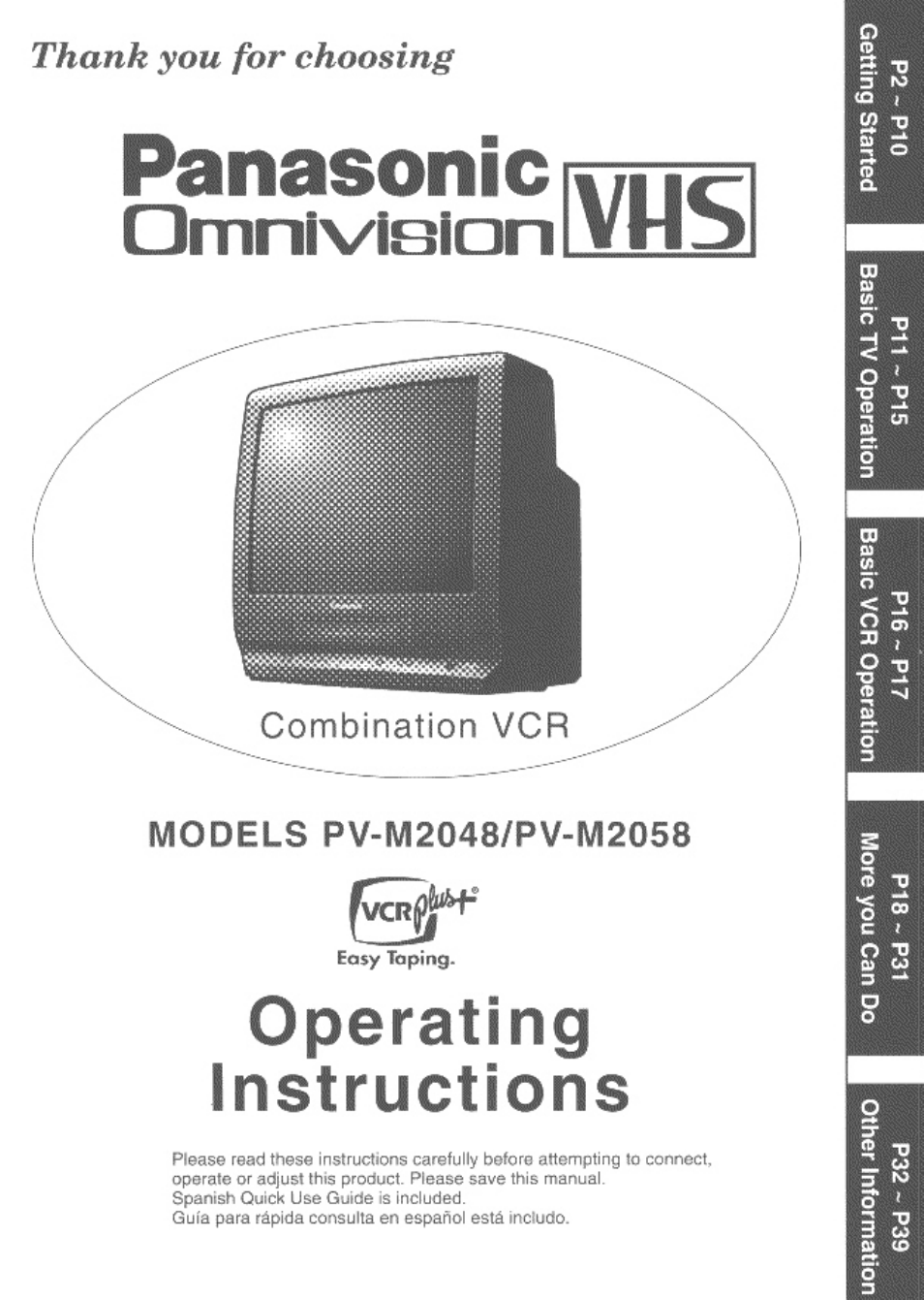 Panasonic OMNIVISION VHS PV-M2058 User Manual | 40 pages