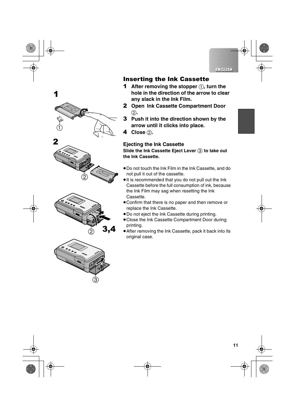 Inserting the ink cassette | Panasonic SV-P20U User Manual | Page 11 / 62
