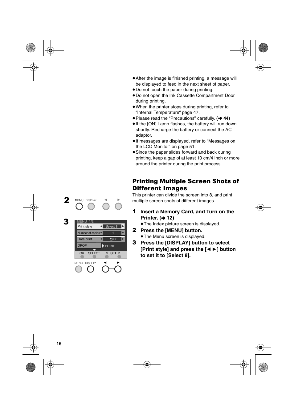 Printing multiple screen shots of different images | Panasonic SV-P20U User Manual | Page 16 / 62