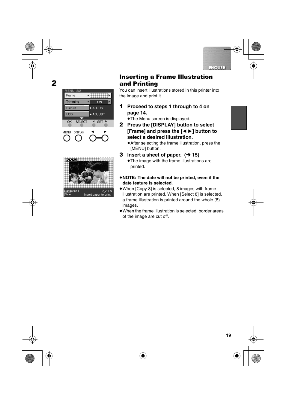 Inserting a frame illustration and printing | Panasonic SV-P20U User Manual | Page 19 / 62