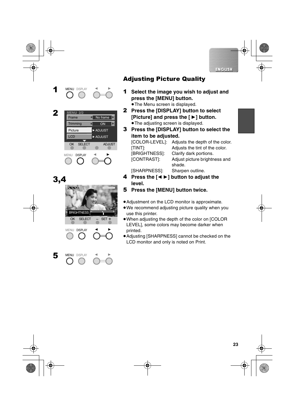 Adjusting picture quality | Panasonic SV-P20U User Manual | Page 23 / 62