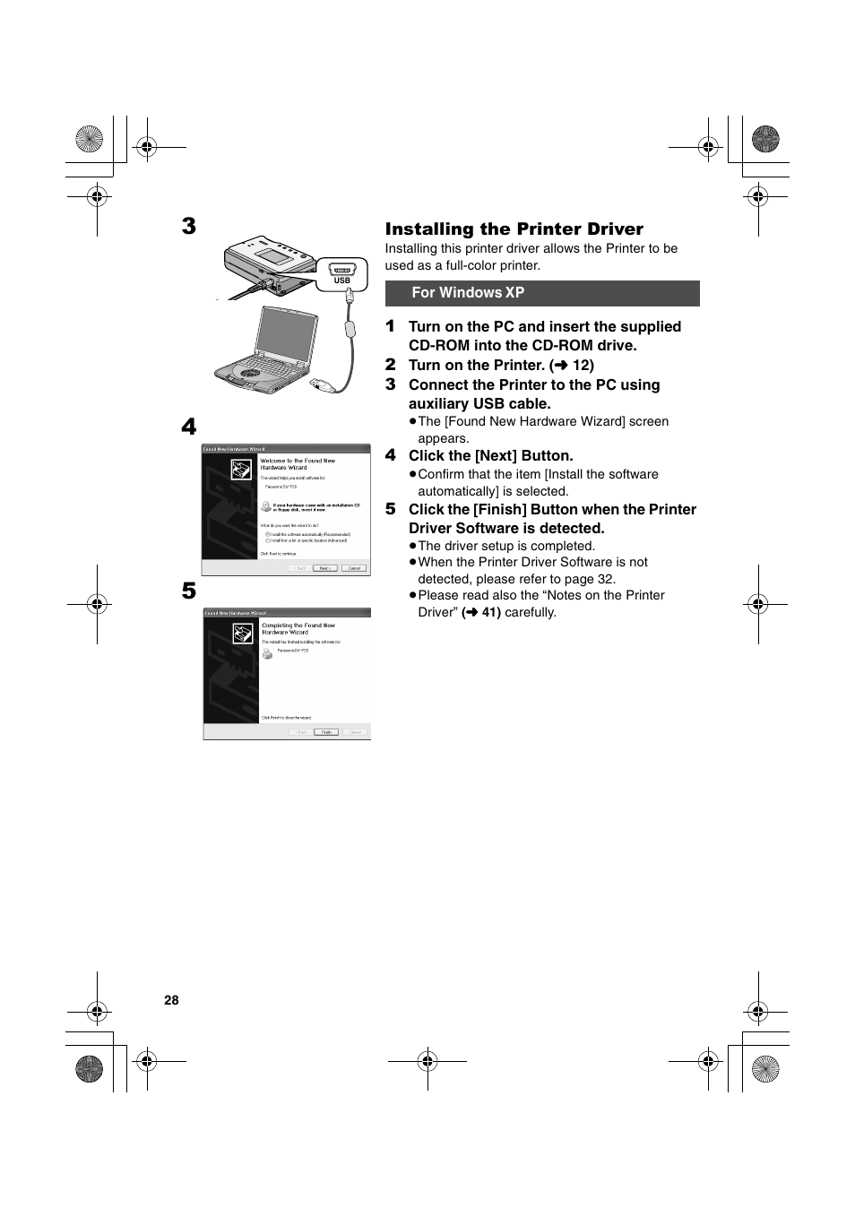 Installing the printer driver | Panasonic SV-P20U User Manual | Page 28 / 62