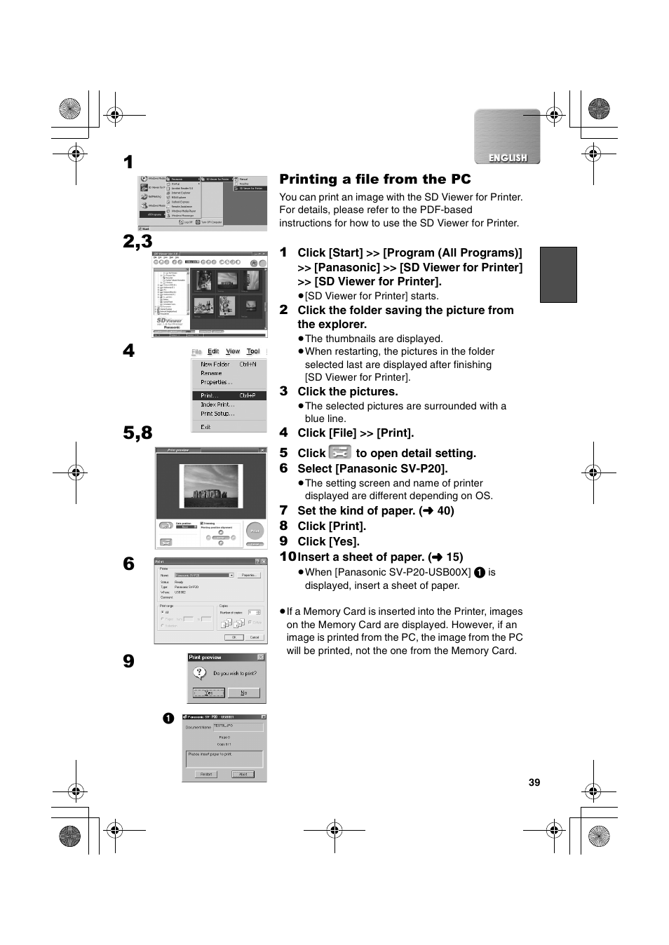 Printing a file from the pc | Panasonic SV-P20U User Manual | Page 39 / 62