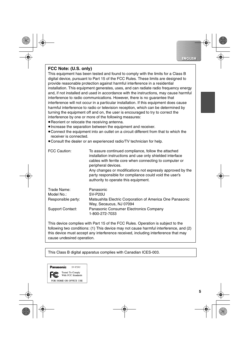 Panasonic SV-P20U User Manual | Page 5 / 62