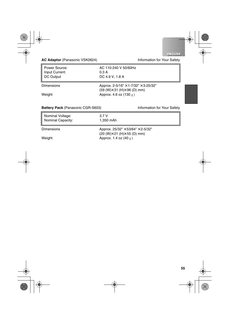 Panasonic SV-P20U User Manual | Page 55 / 62