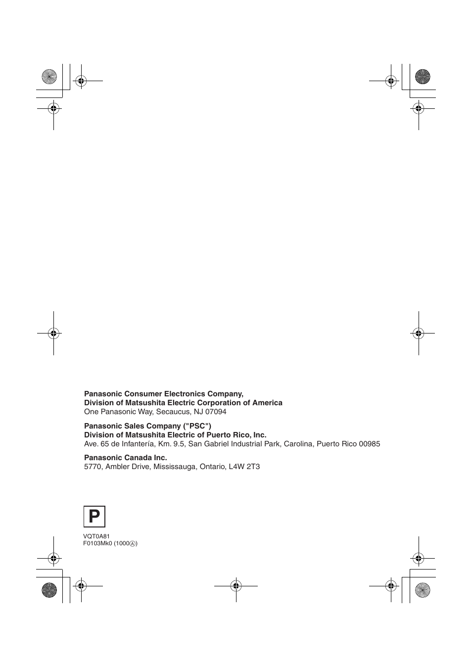 Panasonic SV-P20U User Manual | Page 62 / 62