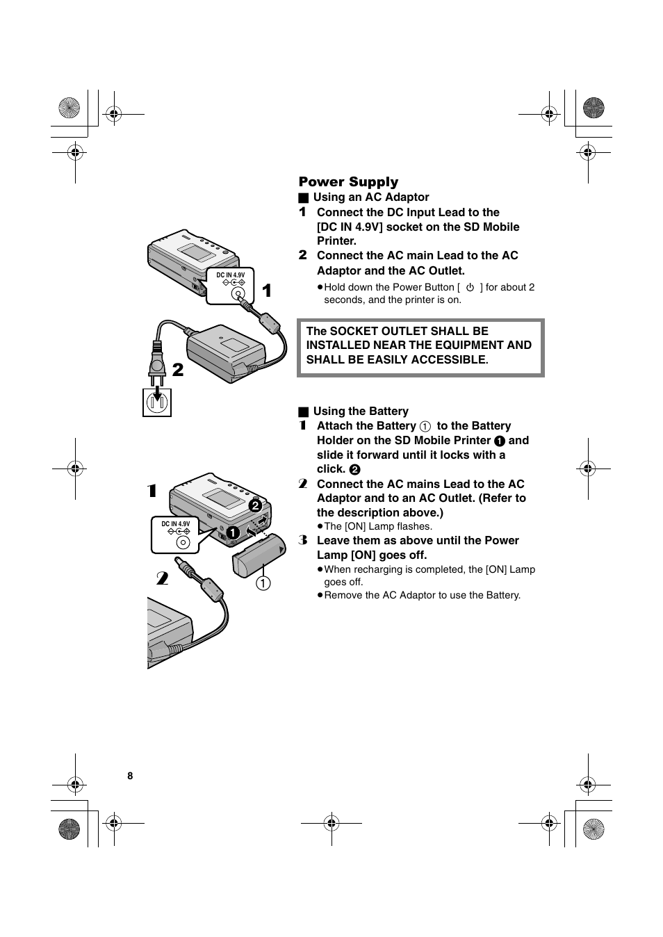 Power supply | Panasonic SV-P20U User Manual | Page 8 / 62