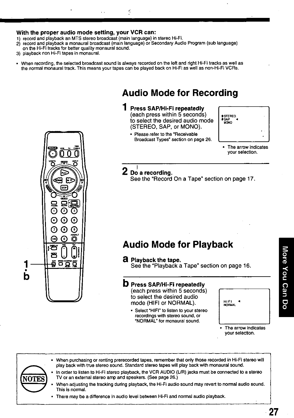 Audio mode for recording, Audio mode for playback | Panasonic OMNIVISION PV-8451 User Manual | Page 27 / 40