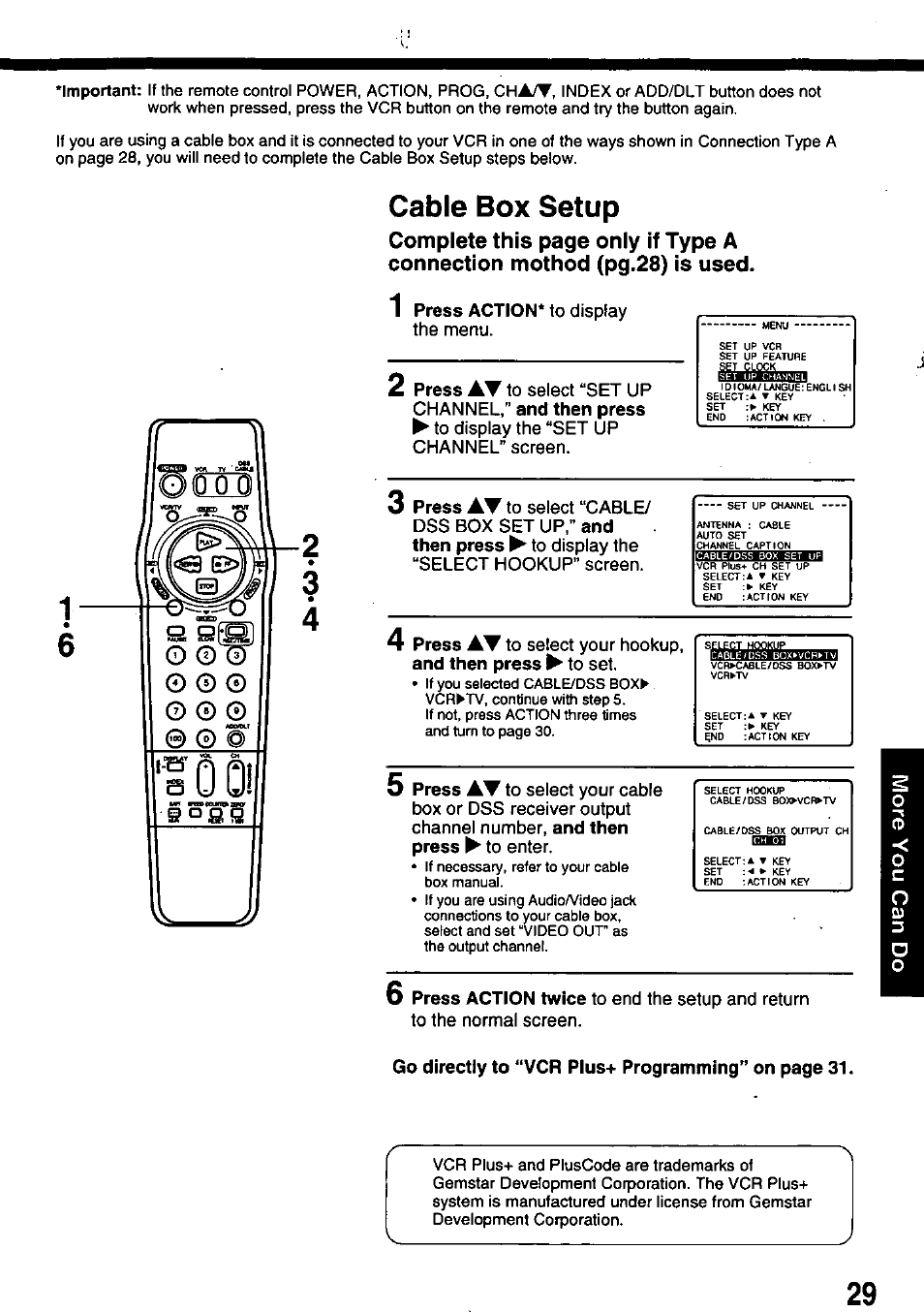 Cable box setup | Panasonic OMNIVISION PV-8451 User Manual | Page 29 / 40