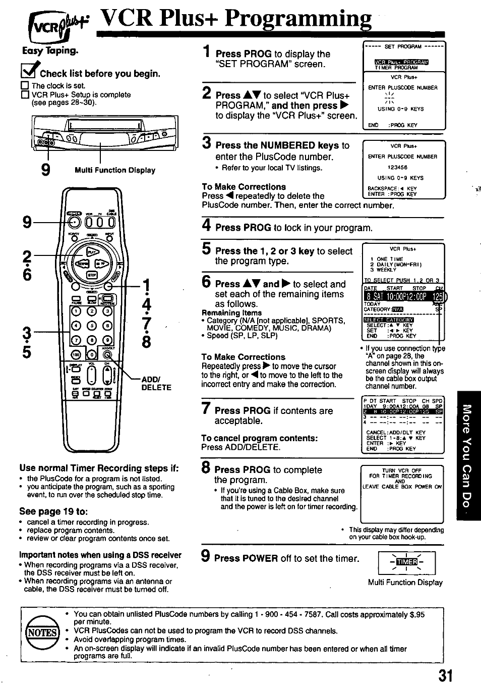 To make corrections, To cancel program contents, Vcr plus+ programming | Panasonic OMNIVISION PV-8451 User Manual | Page 31 / 40