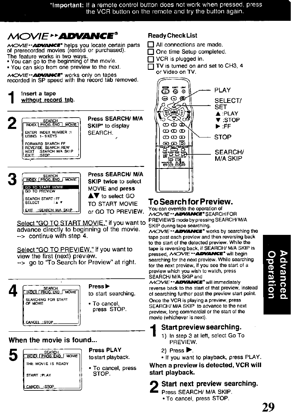 To search for preview, Movie | Panasonic PV-V4621 User Manual | Page 29 / 44
