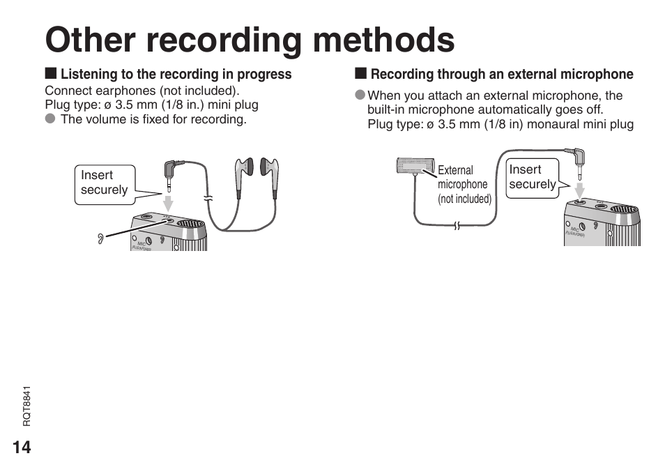 Other recording methods | Panasonic RQT8841-P User Manual | Page 14 / 36