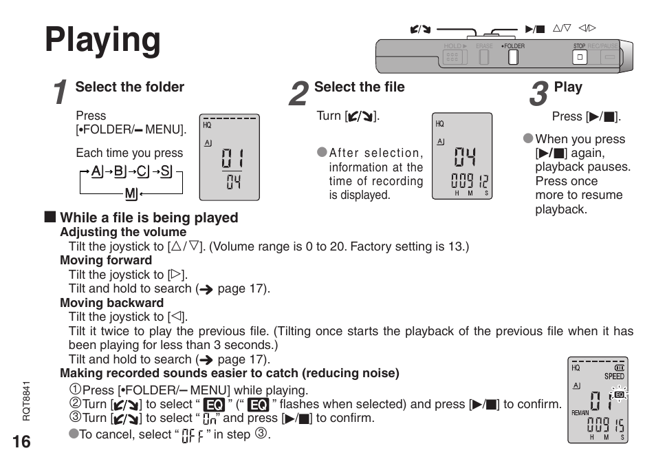 Playing | Panasonic RQT8841-P User Manual | Page 16 / 36