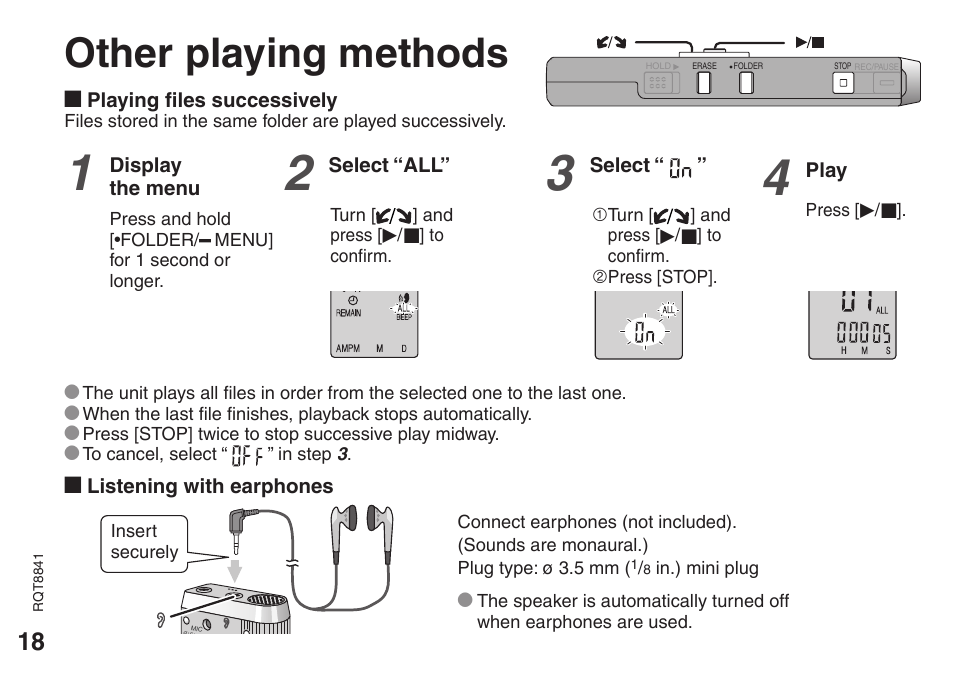 Other playing methods | Panasonic RQT8841-P User Manual | Page 18 / 36