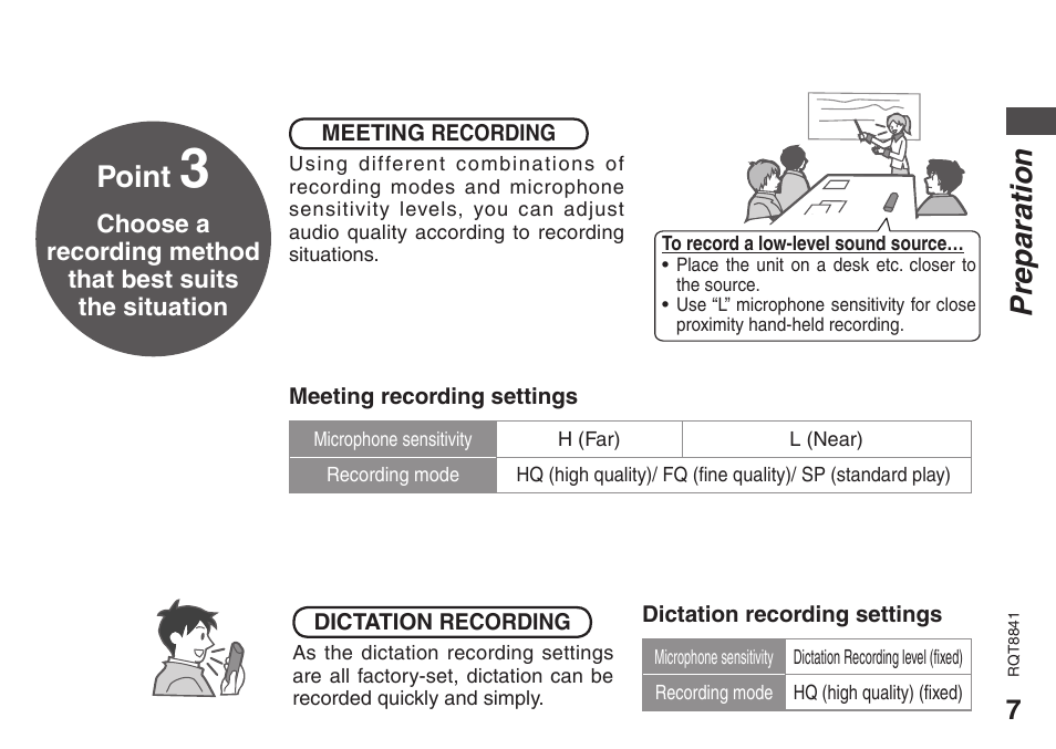 Preparation point | Panasonic RQT8841-P User Manual | Page 7 / 36