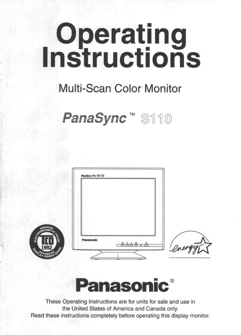 Panasonic PanaSync S110 User Manual | 72 pages