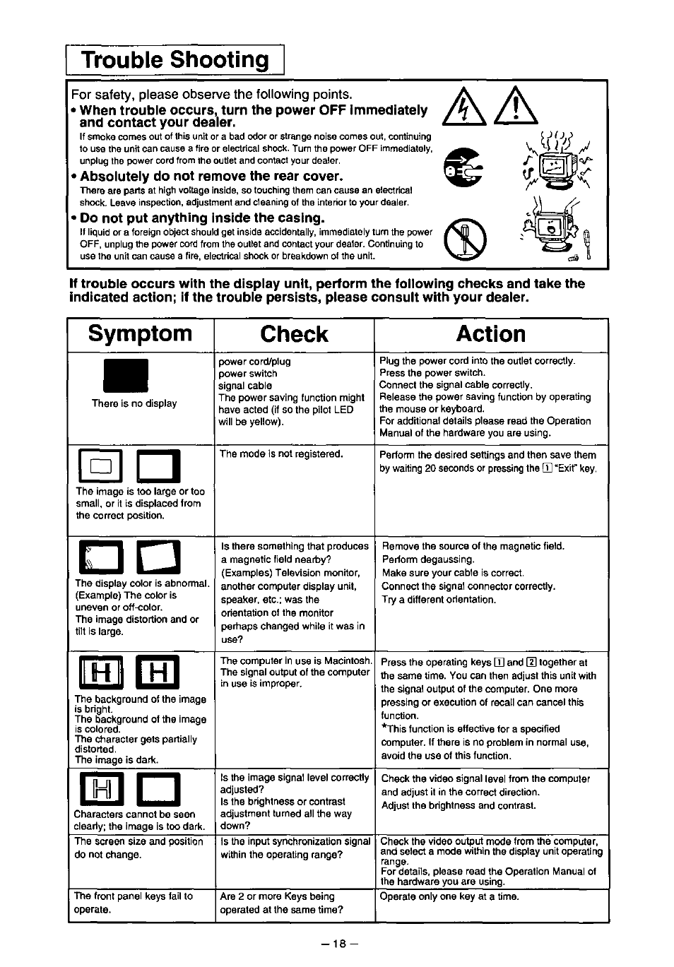 Symptom check action, Im [hi, 1 ihi 1 lj | Panasonic PanaSync S110 User Manual | Page 24 / 72