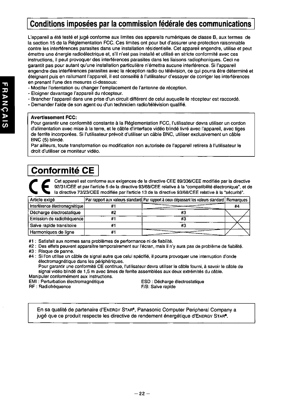 Conformité ce | Panasonic PanaSync S110 User Manual | Page 28 / 72