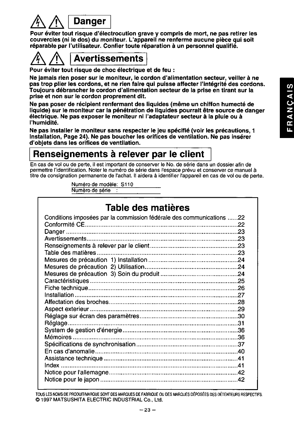 Panasonic PanaSync S110 User Manual | Page 29 / 72