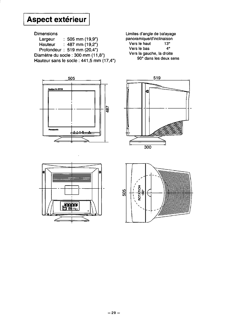 Aspect extérieur | Panasonic PanaSync S110 User Manual | Page 35 / 72