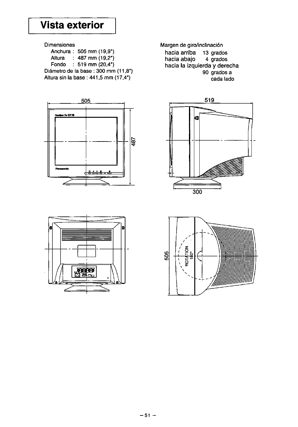 Vista exterior | Panasonic PanaSync S110 User Manual | Page 57 / 72