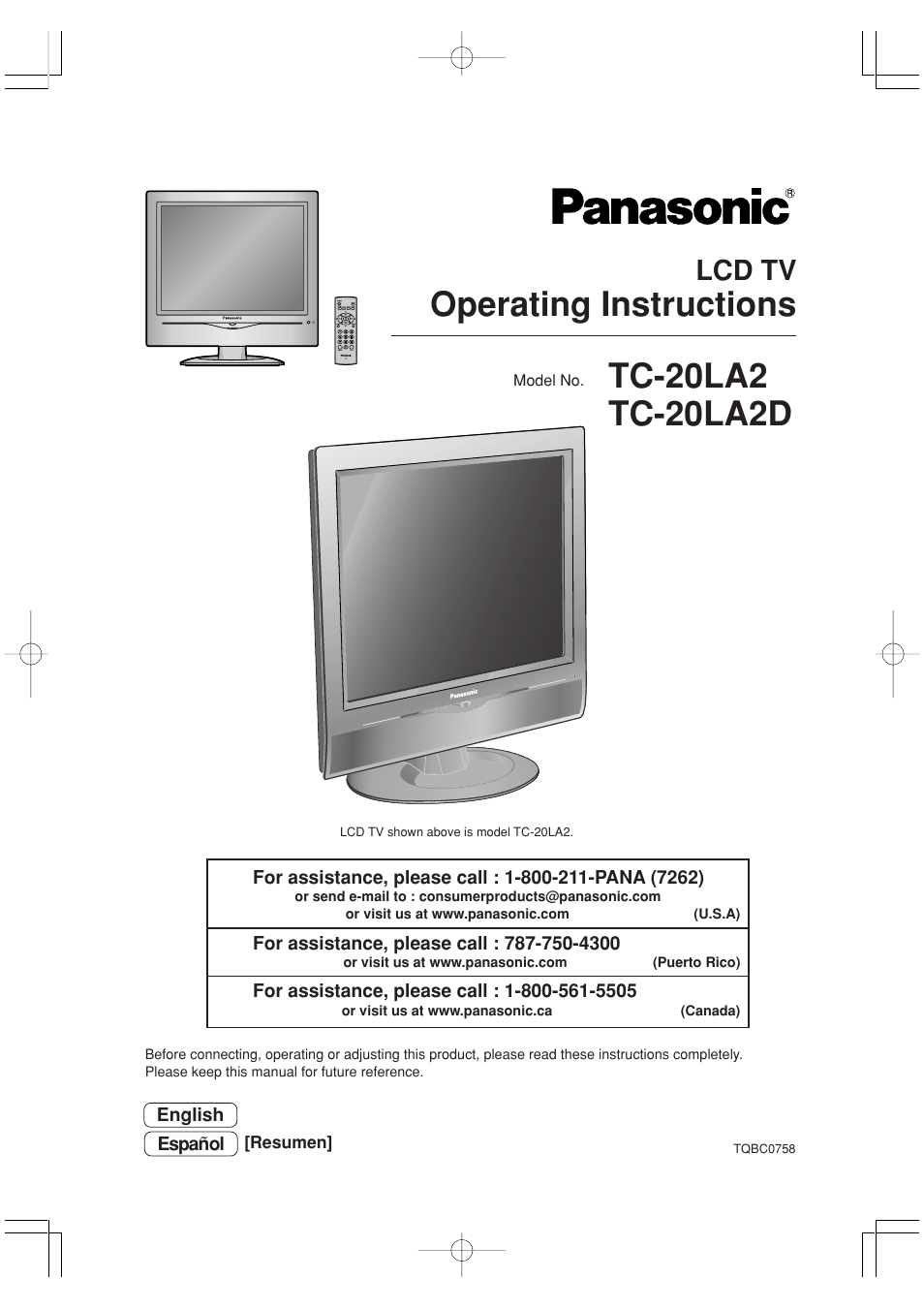 Panasonic TC-20LA2 User Manual | 40 pages