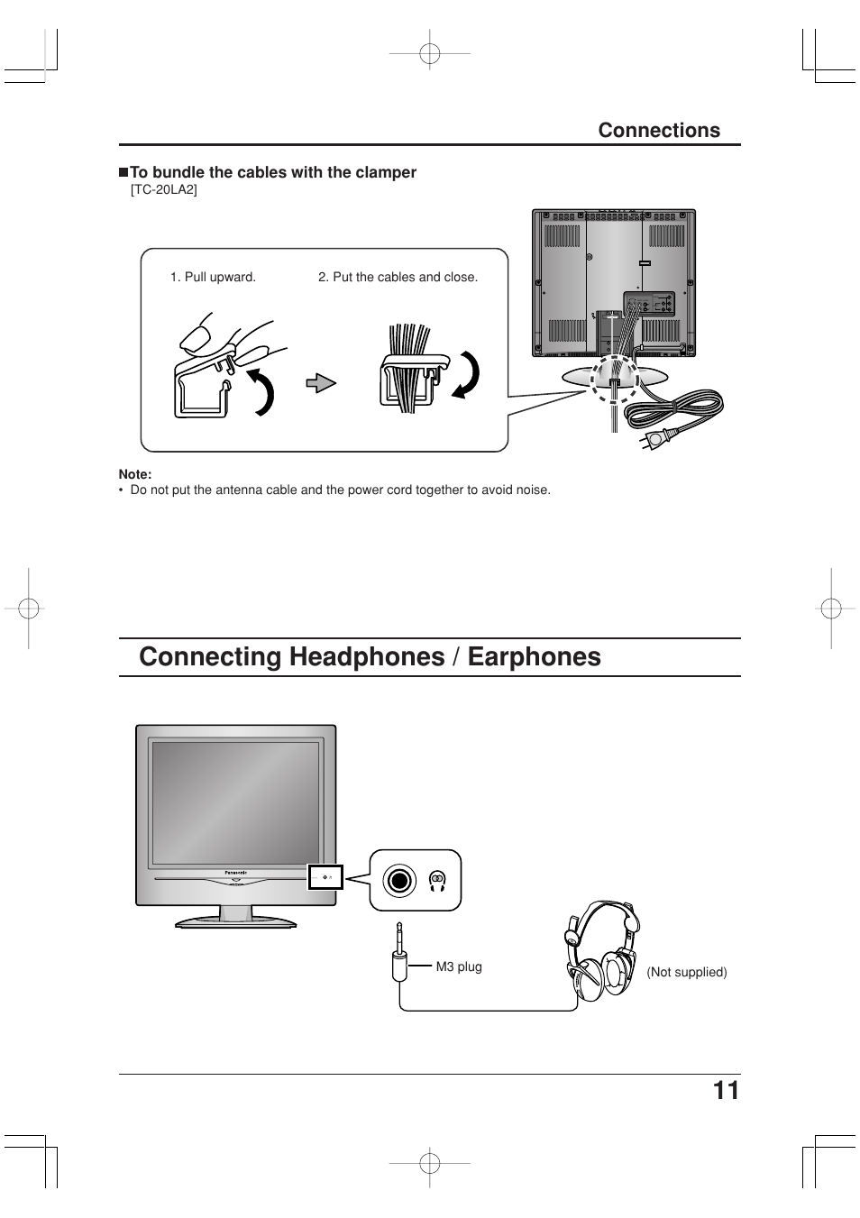 Connecting headphones / earphones, Connections | Panasonic TC-20LA2 User Manual | Page 11 / 40
