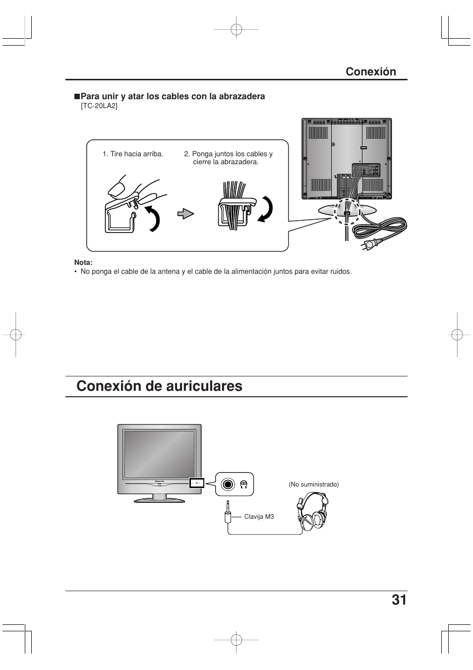Conexion de auriculares, 31 conexión de auriculares, Conexión | Panasonic TC-20LA2 User Manual | Page 31 / 40