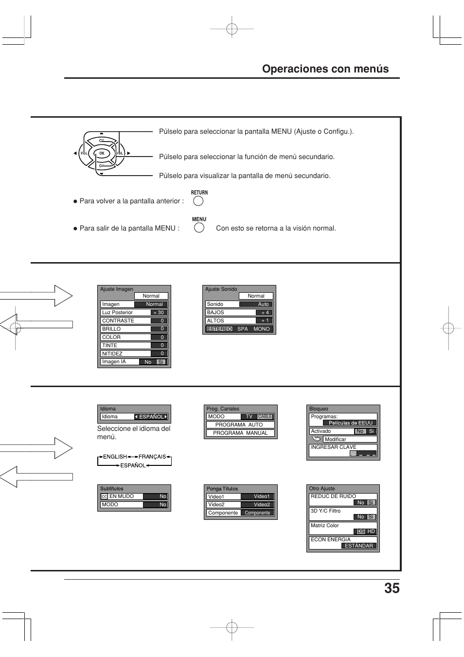 Operaciones con menús | Panasonic TC-20LA2 User Manual | Page 35 / 40