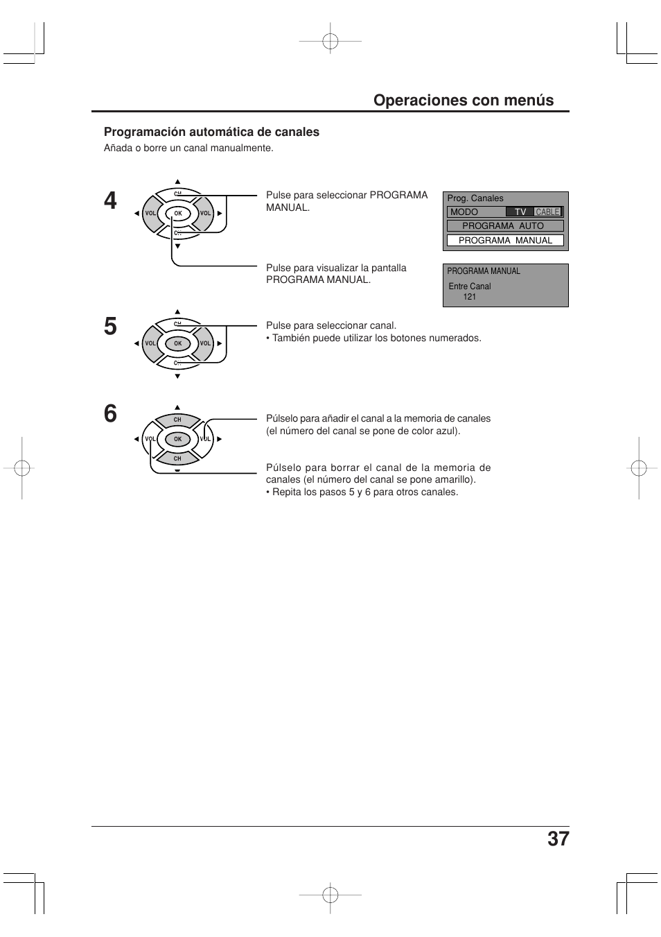 Operaciones con menús | Panasonic TC-20LA2 User Manual | Page 37 / 40
