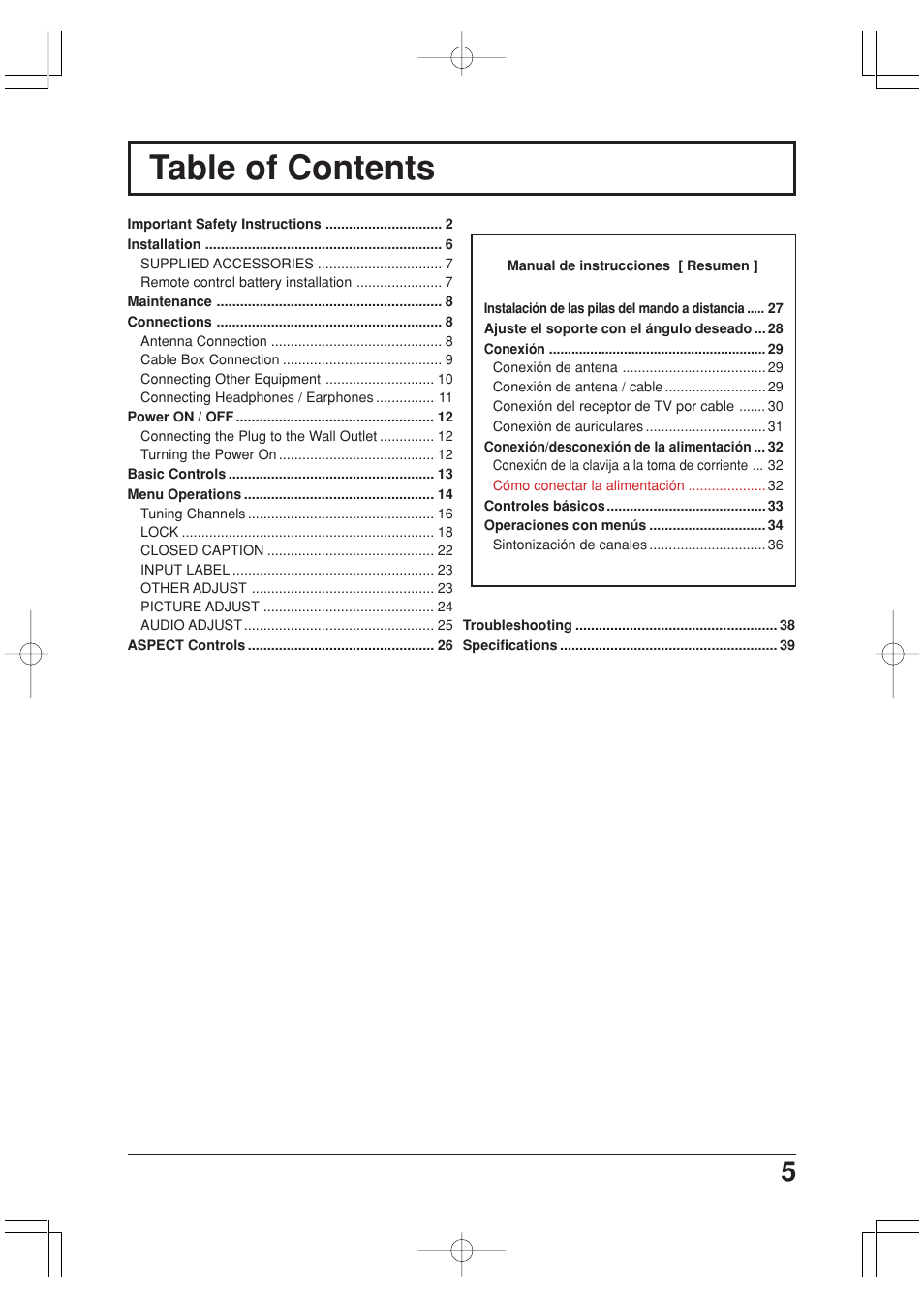 Panasonic TC-20LA2 User Manual | Page 5 / 40