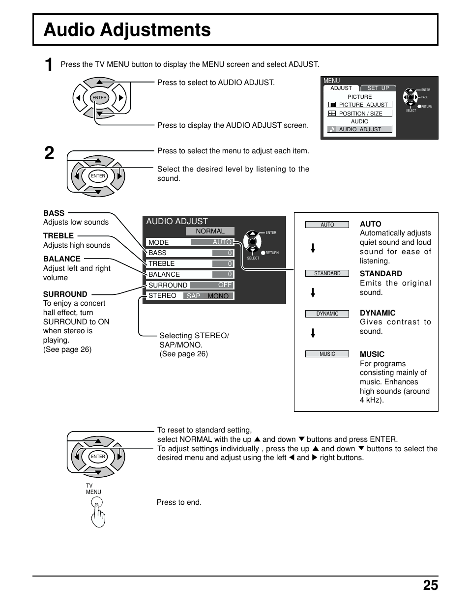 Audio adjustments | Panasonic TC 15LV1 User Manual | Page 25 / 64