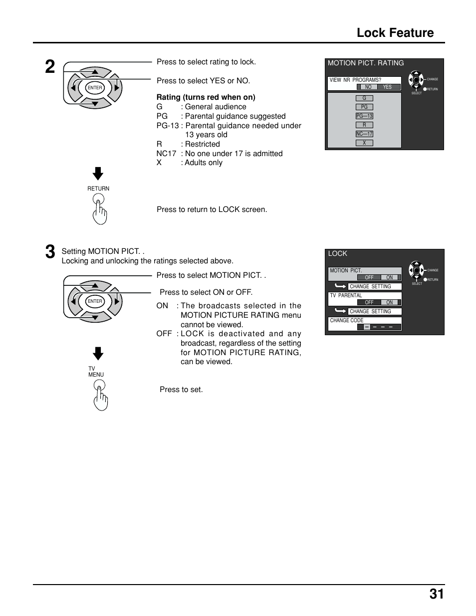 Lock feature | Panasonic TC 15LV1 User Manual | Page 31 / 64