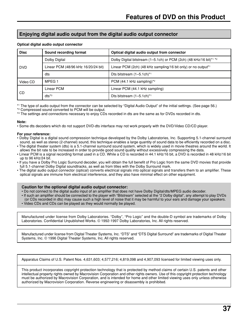 Features of dvd on this product | Panasonic TC 15LV1 User Manual | Page 37 / 64