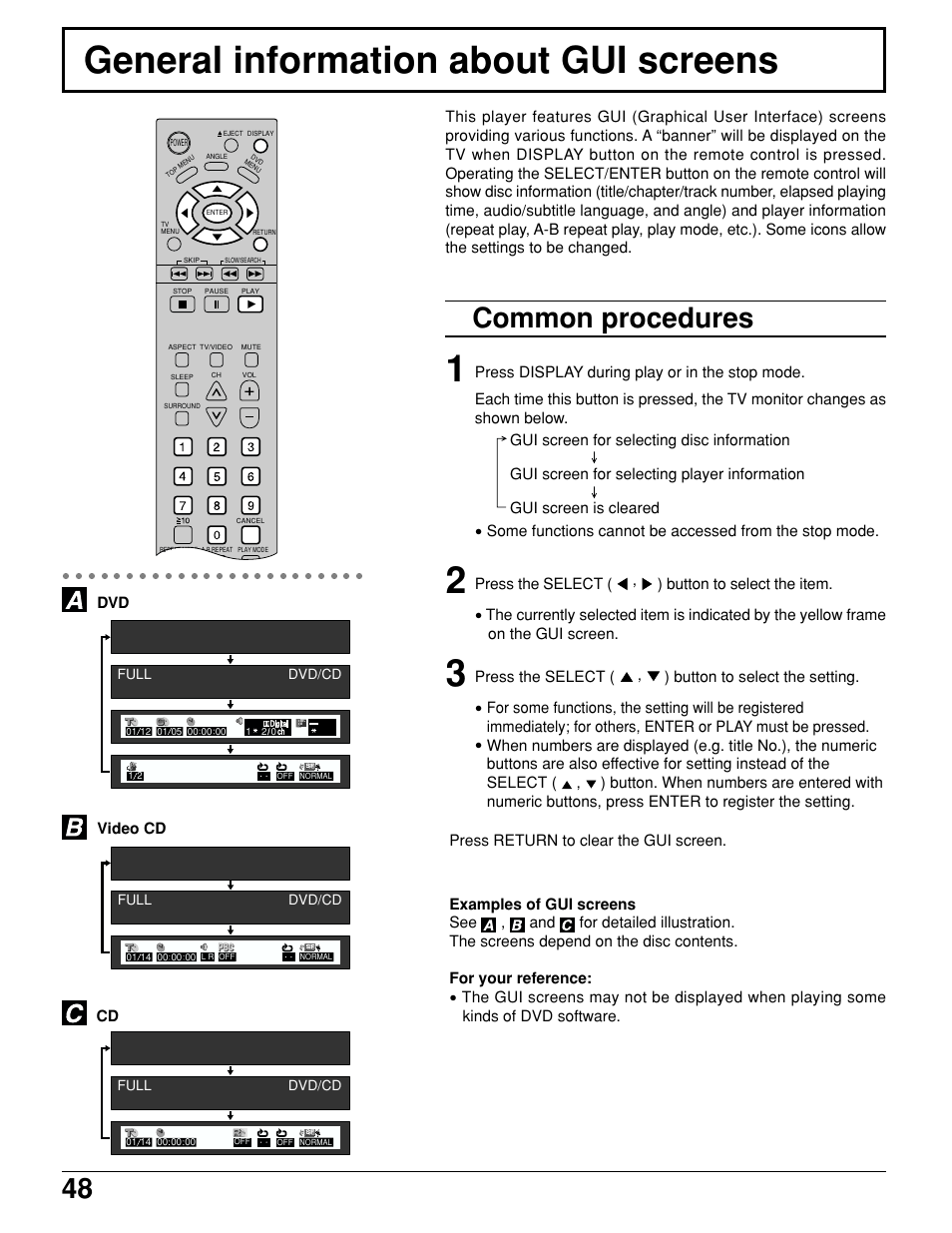 General information about gui screens, Common procedures | Panasonic TC 15LV1 User Manual | Page 48 / 64